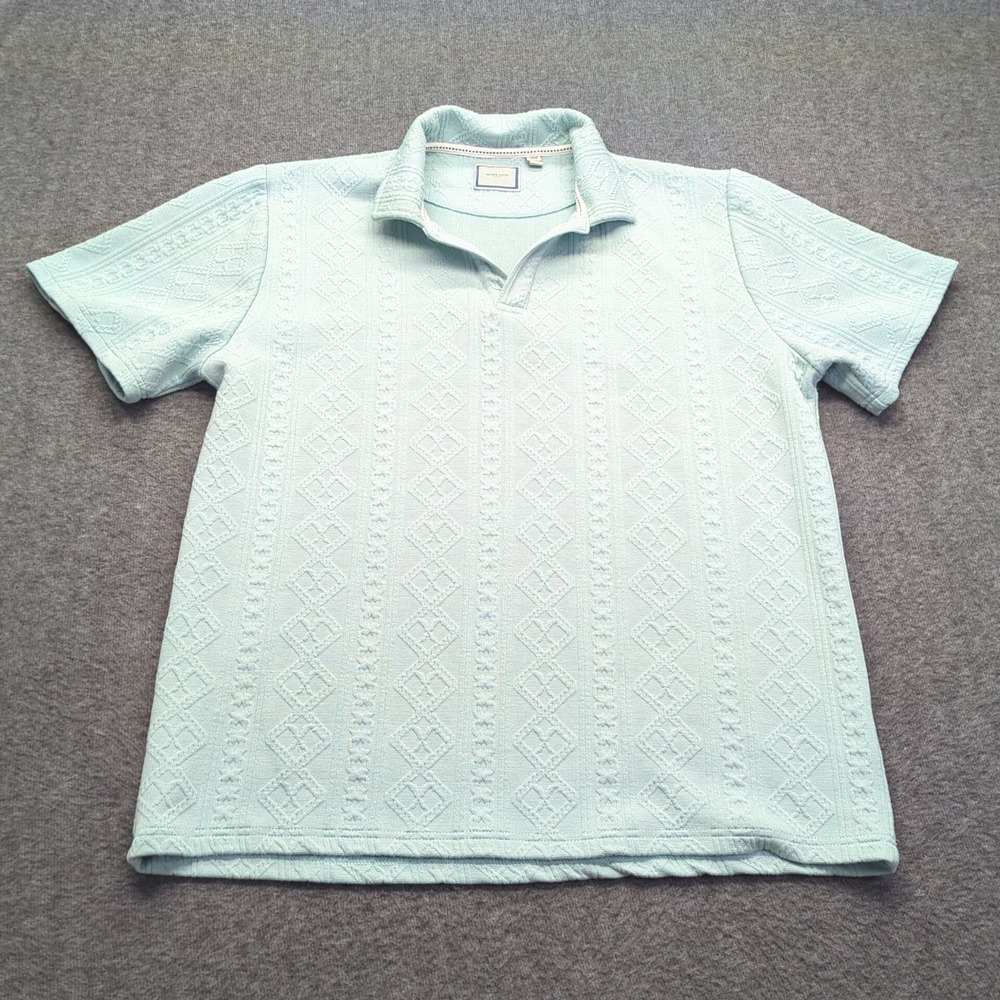 Brave Soul London Shirt Mens Extra Large Teal Polo Argyle Embossed Diamond‎ Knit